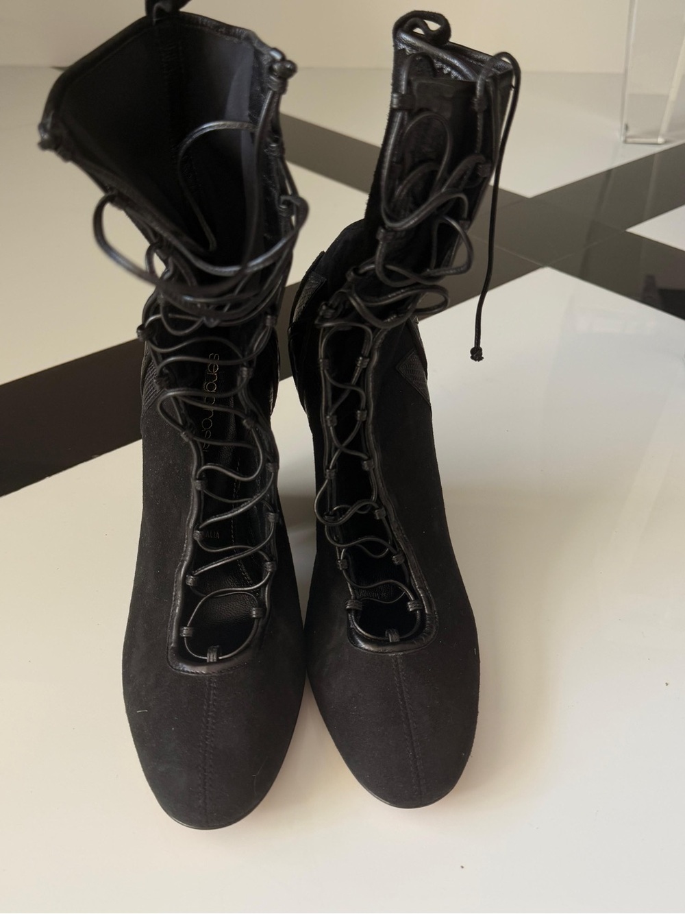 Sergio Rossi Black Lace-Up Suede Ankle Boots